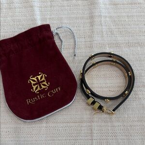 Never worn - Rustic Cuff Wrap Black and Gold Leather Bracelet